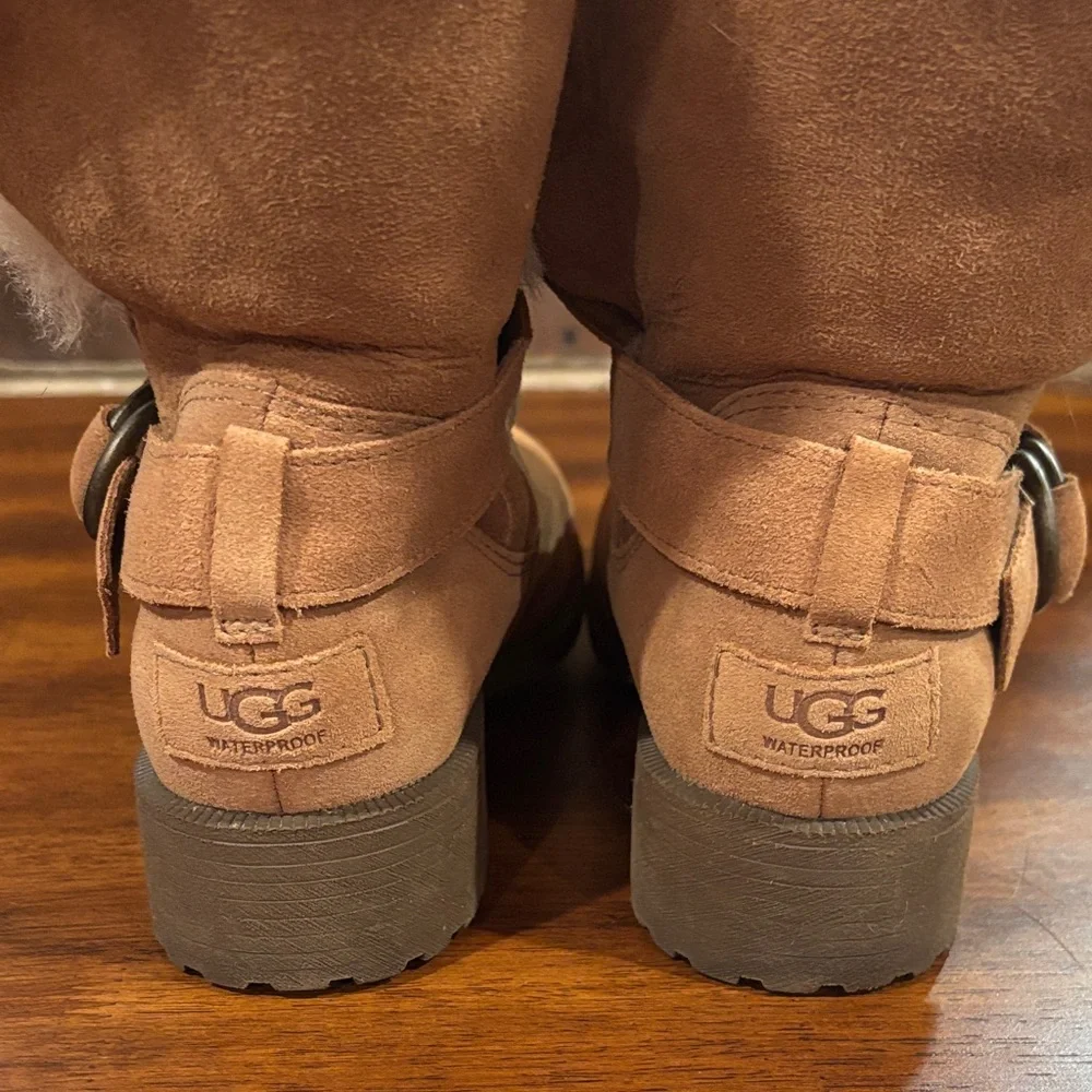 UGG Chestnut Suede Fur-Lined Ankle Boots with Buckle - Picture 6 of 16